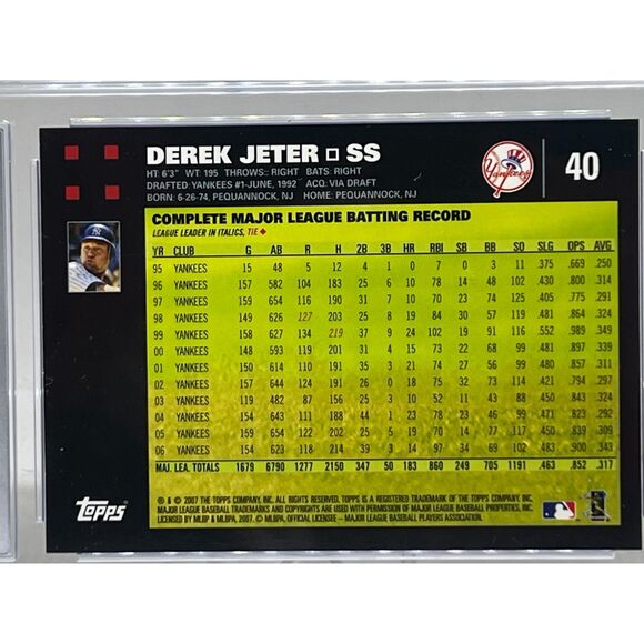 2007 Topps - #40 Derek Jeter, George W. Bush, Mickey Mantle CSG 6.5 - Picture 4 of 4